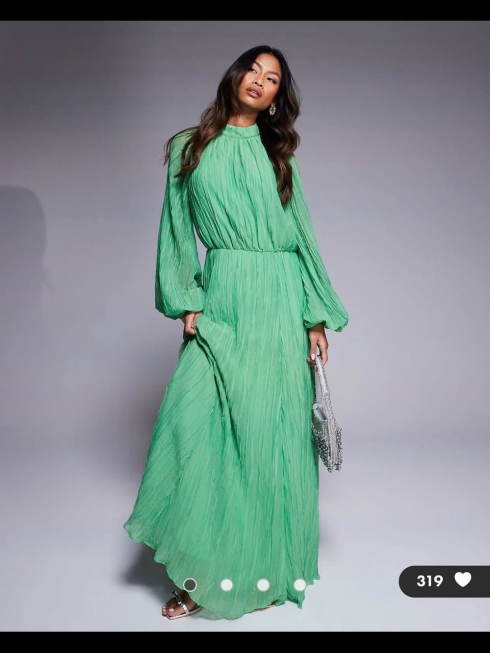 ASOS Mint Green Pleated Long Sleeve Maxi Dress